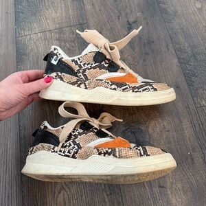 Coconuts by Matisse Women's Snake Print Sneakers with Orange Accent